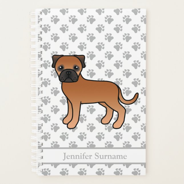 Red Bullmastiff Cute Cartoon Dog & Text Planner (Front)