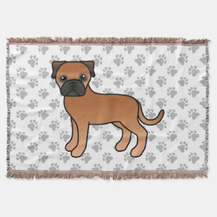Red Bullmastiff Cute Cartoon Dog Throw Blanket