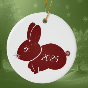 Red Bunnies 2025 Ceramic Tree Decoration