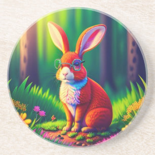 Red Bunny Sitting on The Grass-57661 Coaster