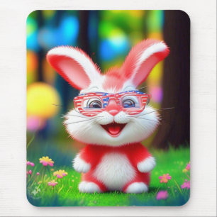 Red Bunny Wearing American Glasses-44244 Mouse Pad