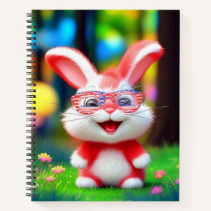 Red Bunny Wearing American Glasses-44244 Notebook