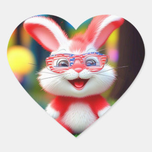 Red Bunny with American Glasses Cartoon-44244 Heart Sticker