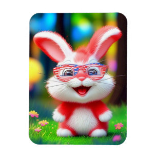 Red Bunny with American Glasses Cartoon-44244 Magnet