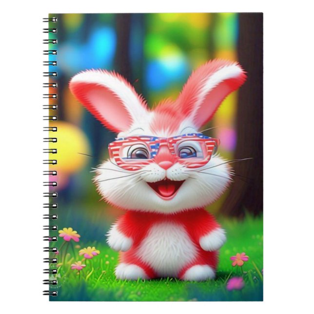 Red Bunny with American Glasses Cartoon-44244 Notebook (Front)