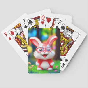 Red Bunny with American Glasses Cartoon-44244 Playing Cards