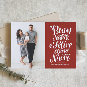 Red Buon Natale Calligraphy Christmas Photo  Holiday Card