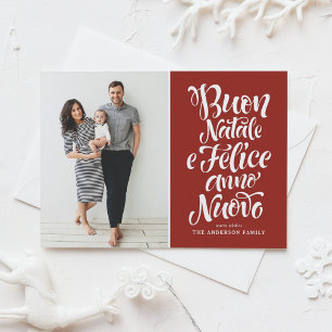 Red Buon Natale Calligraphy Christmas Photo  Holiday Card