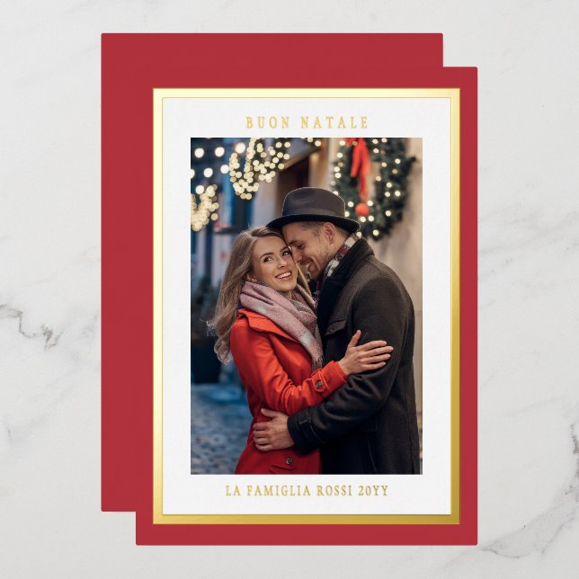 Red Buon Natale Simple Modern Photo (Front/Back)