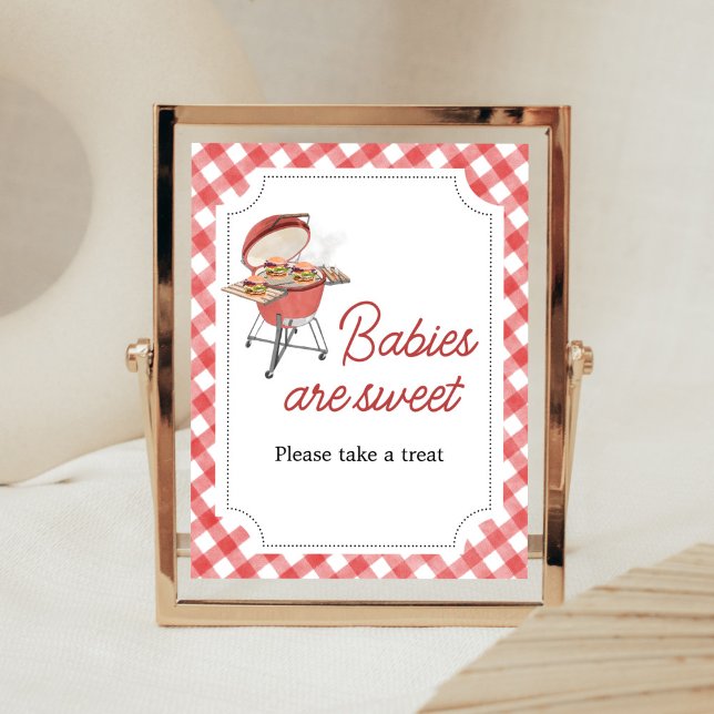 Red Burger BBQ Baby Shower Babies are Sweet Poster (Backyard BBQ Baby Shower Babies are Sweet Sign)