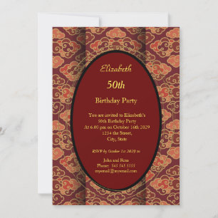 Red Burgundy 50th Birthday Party Invitation