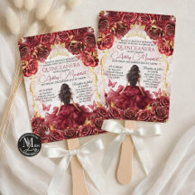  Red Burgundy and Gold Floral Roses Quinceañera