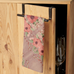 Red burgundy and green tea towel