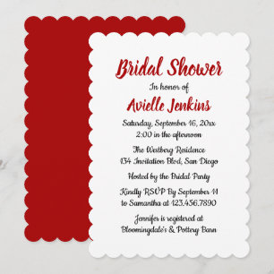 Red Burgundy And White Bridal Shower Wedding Invitation