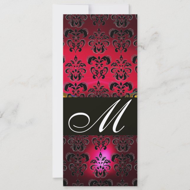 RED BURGUNDY BLACK DAMASK MONOGRAM champagne Invitation (Front)