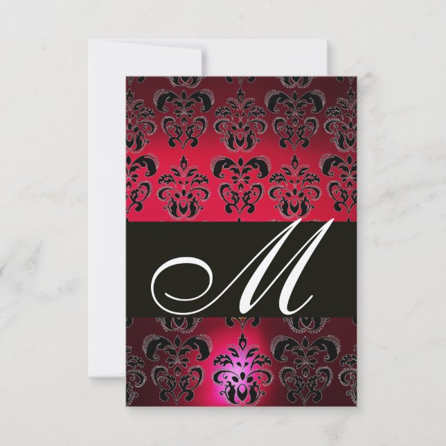 RED BURGUNDY BLACK DAMASK MONOGRAM RSVP ruby gold (Front)
