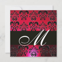 RED BURGUNDY BLACK DAMASK MONOGRAM , ruby white