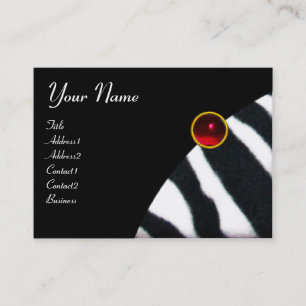 RED BURGUNDY BLACK WHITE ZEBRA FUR MONOGRAM ,Ruby Business Card