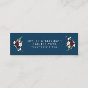Red Burgundy & Blue Elegant Watercolor Flowers Mini Business Card