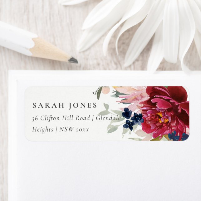Red Burgundy Blush Blue Floral Bunch Address (Insitu)