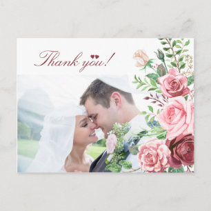 Red Burgundy Blush Pink Roses PHOTO Wedding Postcard