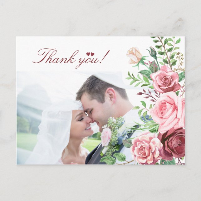 Red Burgundy Blush Pink Roses PHOTO Wedding Postcard (Front)