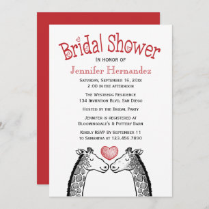 Red Burgundy Bridal Shower Giraffe Love Wedding Invitation