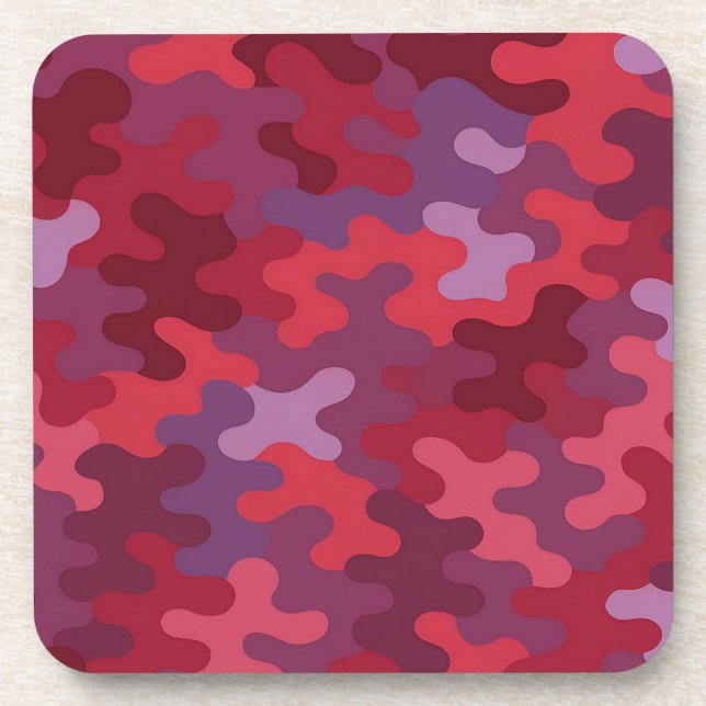 Red Burgundy Camo Plastic Coaster Set (Front)