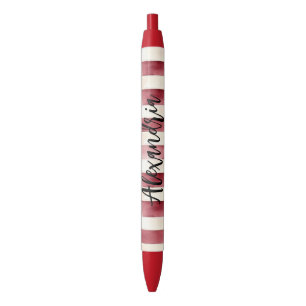 Red Burgundy Cream Stripes Christmas Black Ink Pen