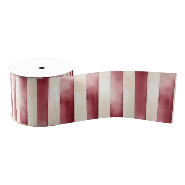 Red Burgundy Cream Stripes Christmas Grosgrain Ribbon (Spool)