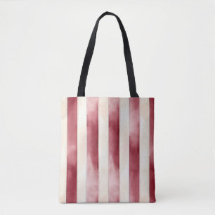 Red Burgundy Cream Stripes Christmas Tote Bag