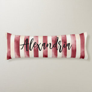 Red Burgundy Cream Stripes Flowers Leaves Body Cushion