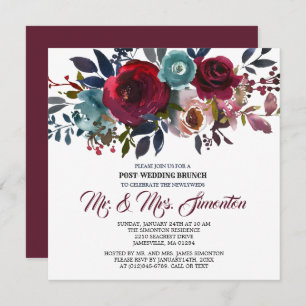 Red Burgundy Floral Post-Wedding Brunch Invitation