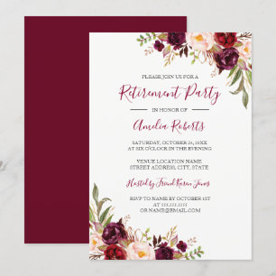 Red Burgundy Floral Retirement Party Invitation