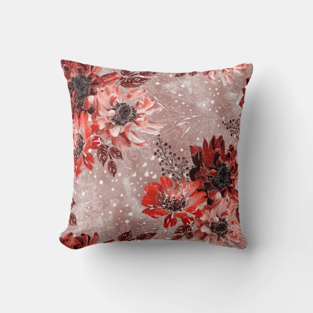 Red, burgundy flowers. cushion (Front)