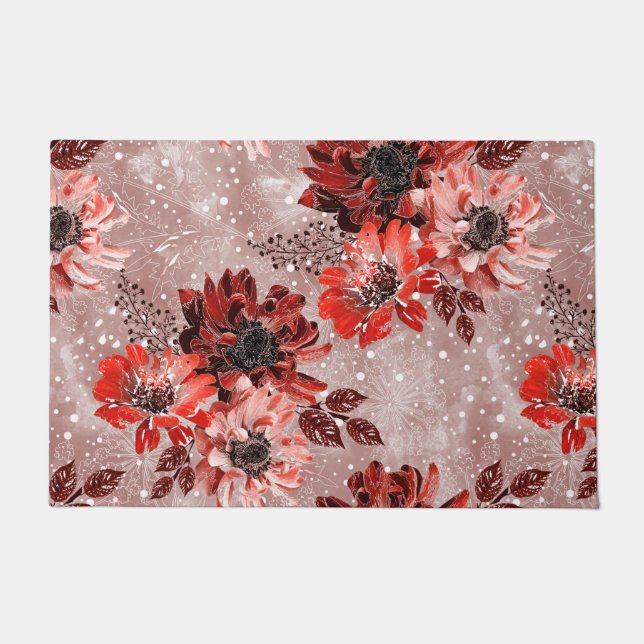 Red, burgundy flowers. doormat (Front)