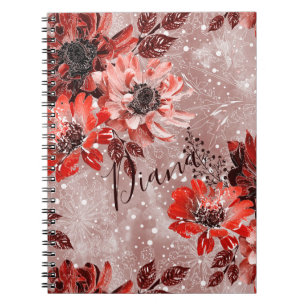 Red, burgundy flowers. notebook