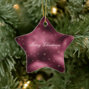 Red Burgundy Gold Glitter Snowflakes   Ceramic Tree Decoration