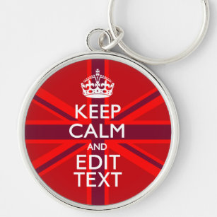 Red Burgundy Keep Calm Your Text Union Jack Flag Key Ring