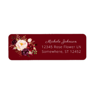Red Burgundy Marsala Floral Return Address 2
