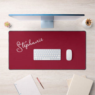 Red Burgundy Minimalist Personalised Script Name Desk Mat