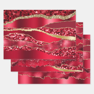 Red burgundy plum wine glitter metallic foil chic wrapping paper sheet
