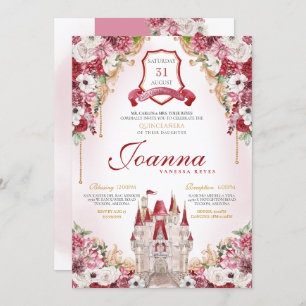 Red Burgundy Princess Castle Royal Quinceanera Invitation
