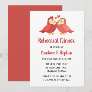 Red Burgundy Rehearsal Dinner Lovebirds Wedding Invitation