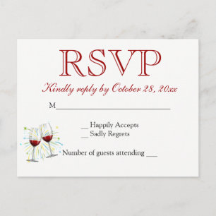 Red Burgundy RSVP Wine Glasses Wedding Party Invitation Postcard