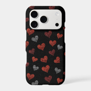 Red Burgundy Silver Glitter Hearts on Black