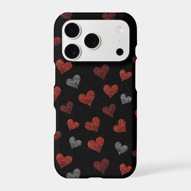 Red Burgundy Silver Glitter Hearts on Black (Back)