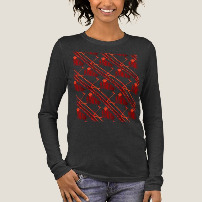 Red Burgundy Slanted Abstract Tiles Pattern Tri-Blend Shirt (Front)