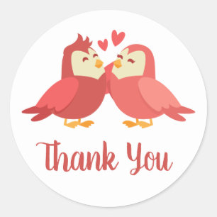 Red Burgundy Thank You Cartoon Lovebirds Wedding Classic Round Sticker