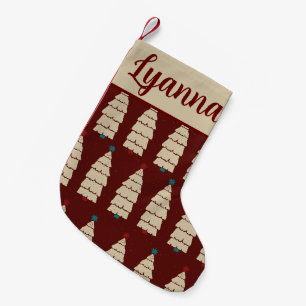 Red Burgundy Tree Pattern Retro Cosy Christmas Small Christmas Stocking